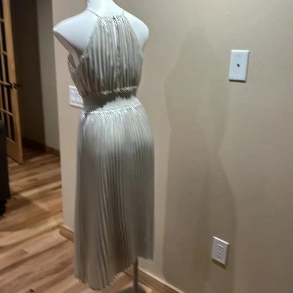 Express Metallic Pleated Halter Midi Dress - Picture 6 of 10